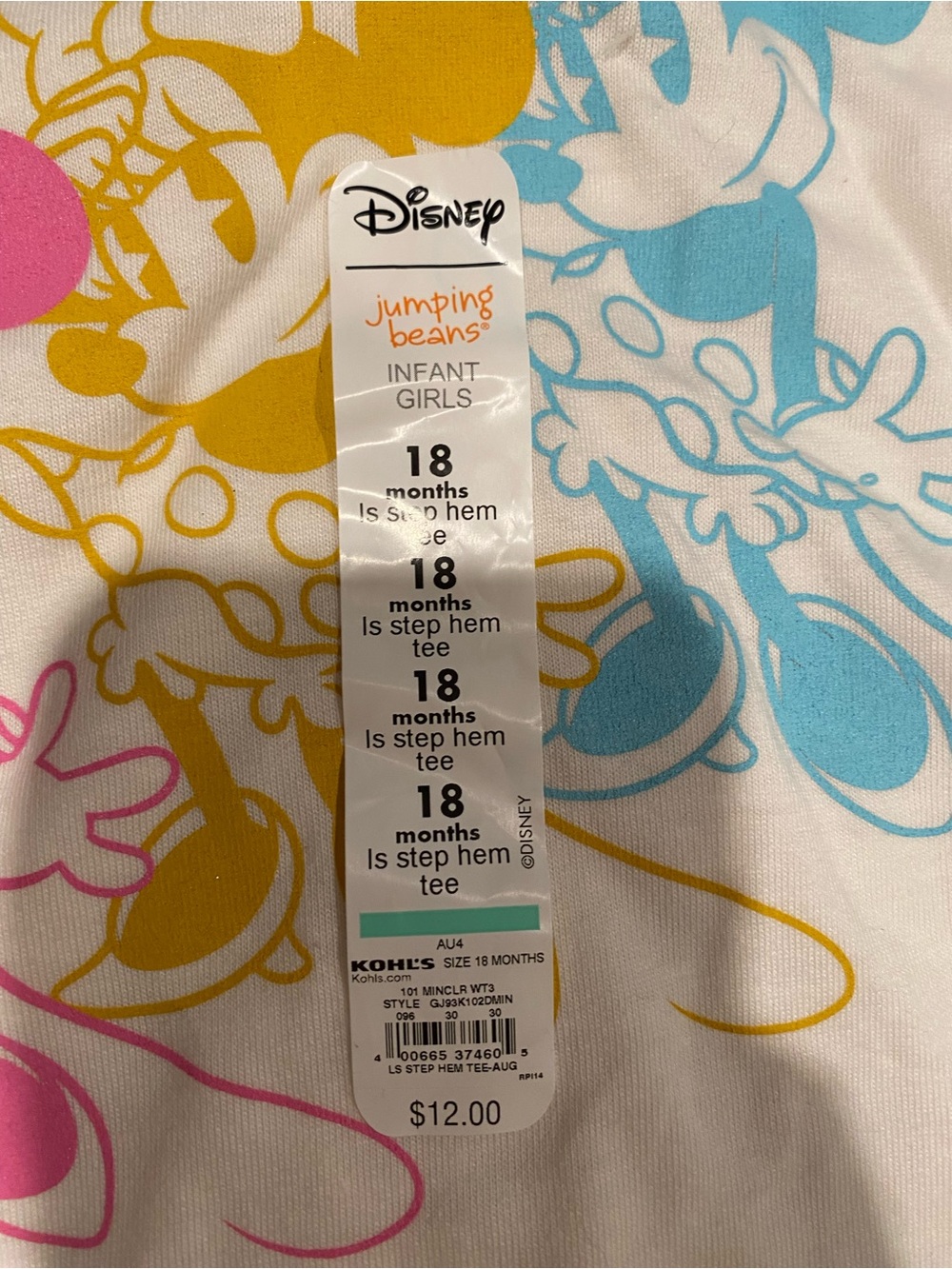 Disney Infant Girls Tee with Blue, Yellow, Pink Graphic - Picture 3 of 4